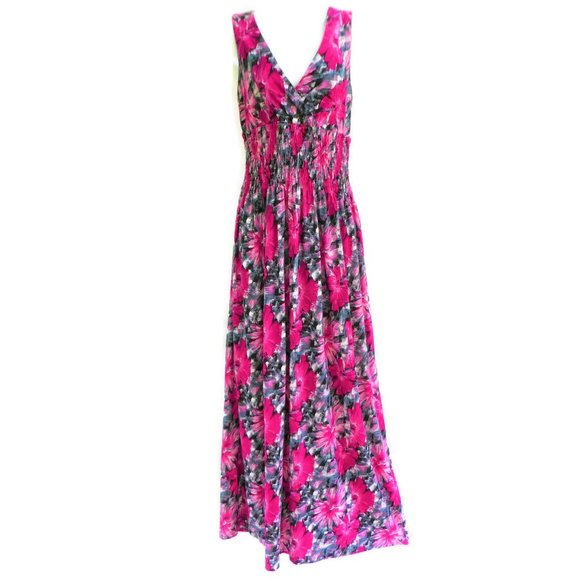 Michael F. Dresses & Skirts - Michael F Dress Maxi Pink Floral Smocked Waist Surplice Wrap L